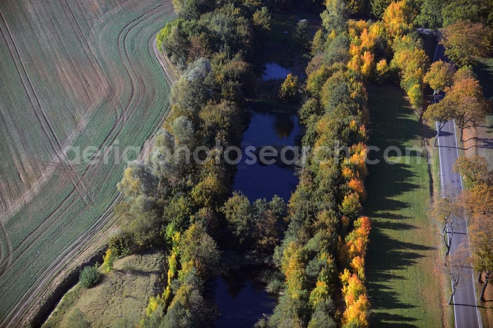 Krummensee from above - Irrigation and Melioration- channels on agricultural fields in Krummensee in the state Brandenburg