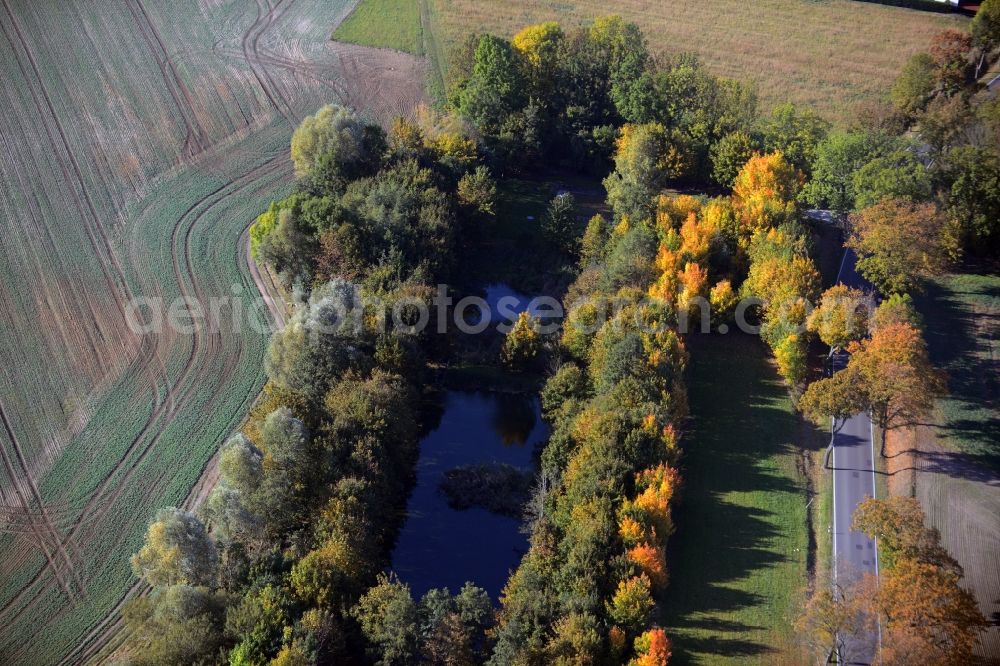 Krummensee from the bird's eye view: Irrigation and Melioration- channels on agricultural fields in Krummensee in the state Brandenburg