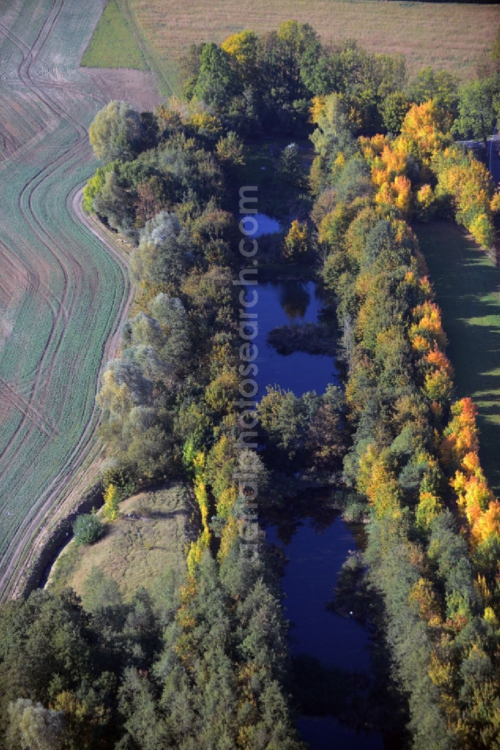 Aerial image Krummensee - Irrigation and Melioration- channels on agricultural fields in Krummensee in the state Brandenburg