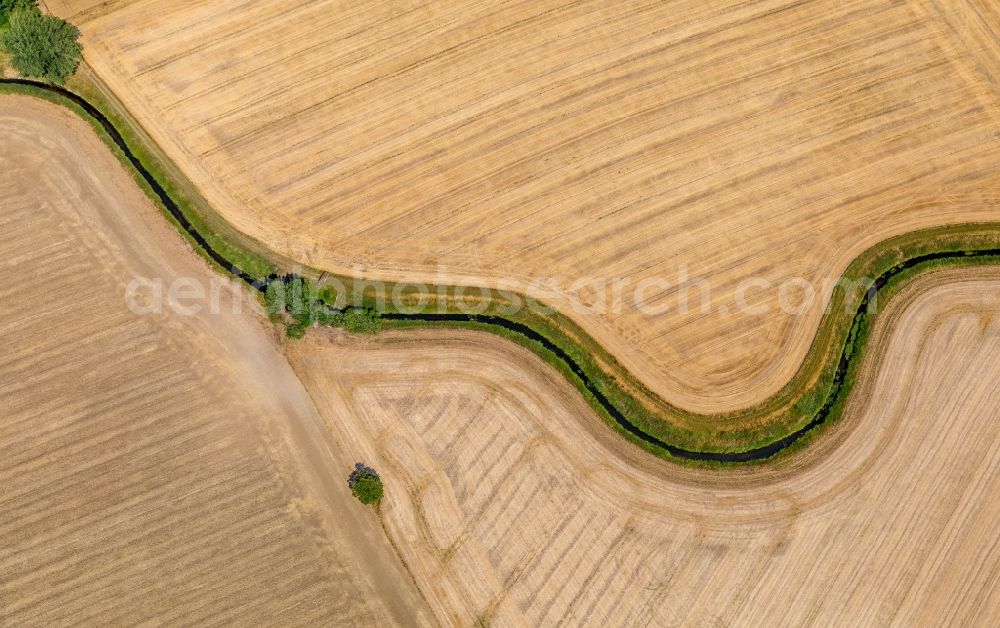 Sendenhorst from above - Irrigation and Melioration- channels on agricultural fields in Sendenhorst in the state North Rhine-Westphalia, Germany