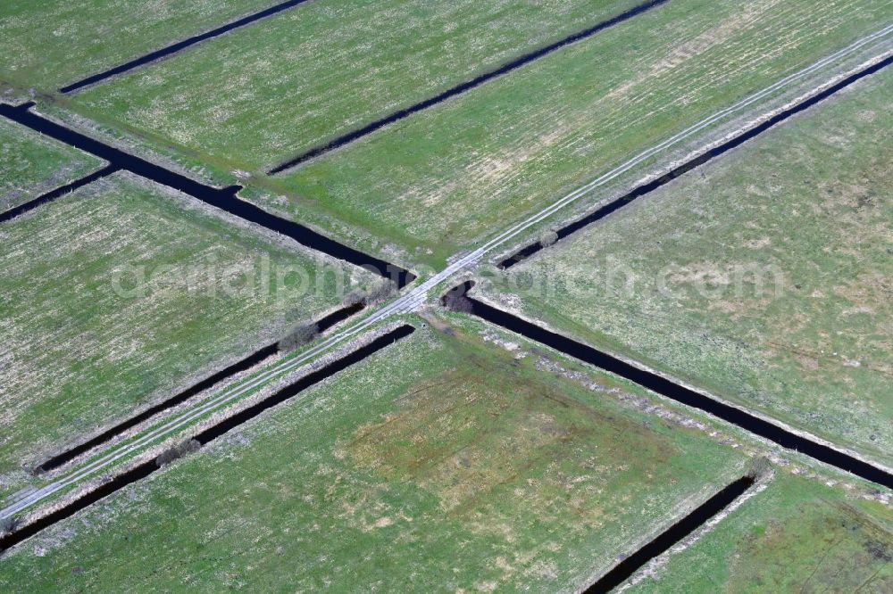 Zirchow from above - Irrigation and Melioration- channels on agricultural fields in Zirchow on the island of Usedom in the state Mecklenburg - Western Pomerania, Germany