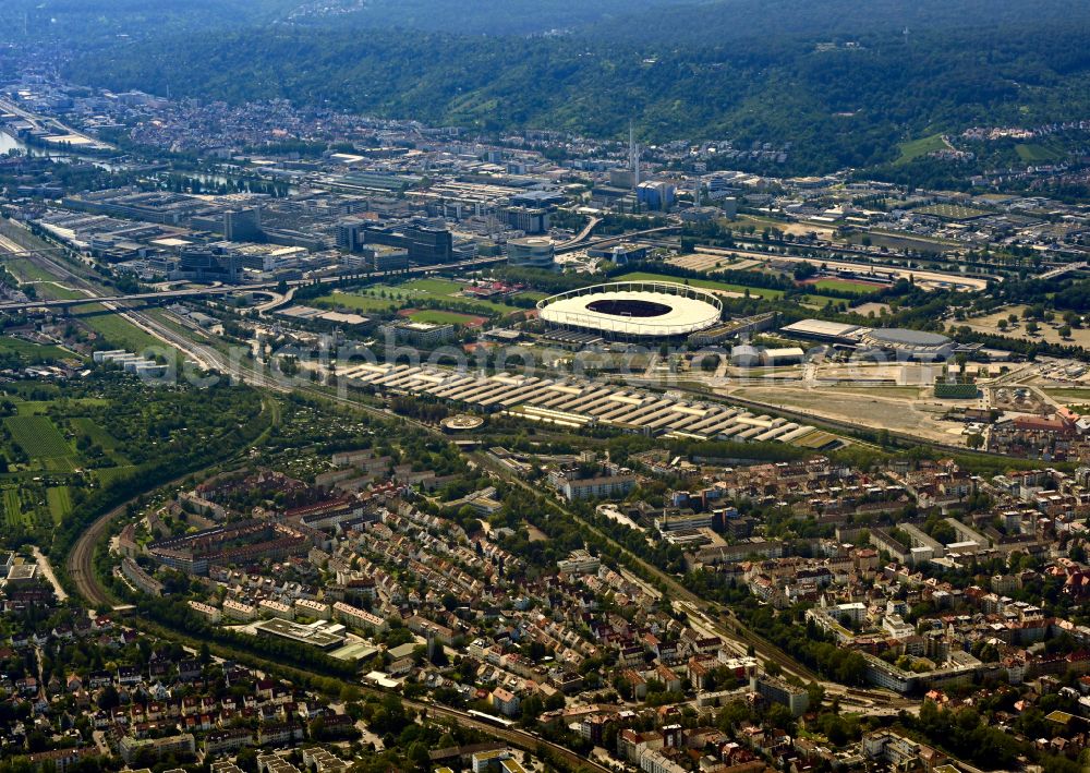 Aerial image Stuttgart - Sports facility grounds of the Arena stadium Mercedes-Benz Arena in Stuttgart in the state Baden-Wurttemberg, Germany