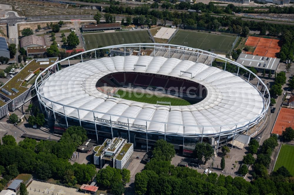 Aerial image Stuttgart - Sports facility grounds of the Arena stadium Mercedes-Benz Arena in Stuttgart in the state Baden-Wuerttemberg, Germany