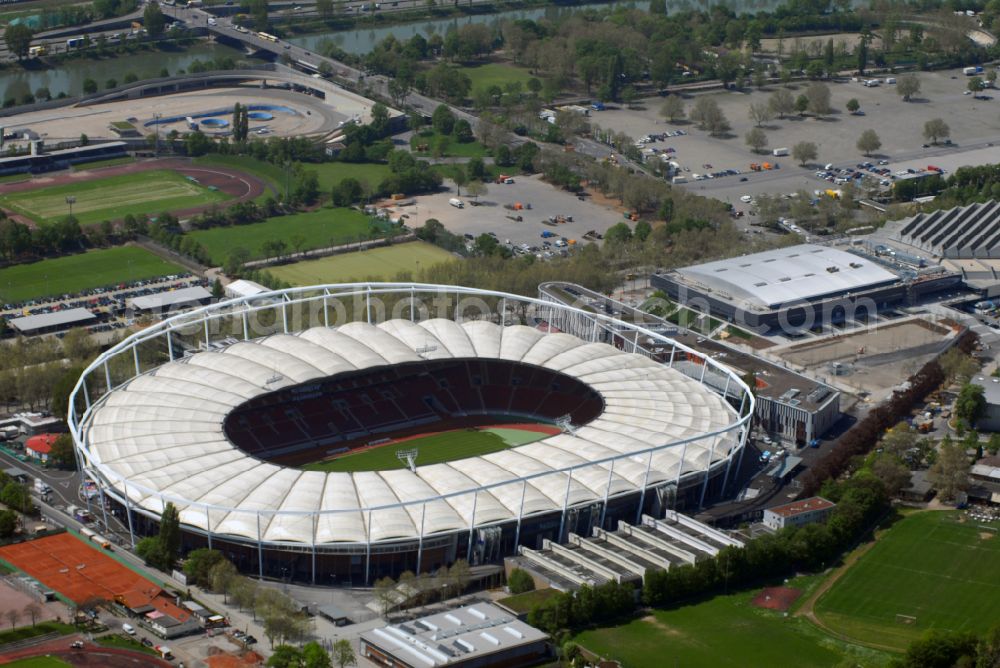 Aerial image Stuttgart - Sports facility grounds of the Arena stadium Mercedes-Benz Arena in Stuttgart in the state Baden-Wurttemberg, Germany