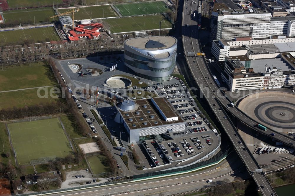 Stuttgart from the bird's eye view: The Mercedes-Benz World is a customer service center of Daimler in Stuttgart-Bad Cannstatt in the state Baden-Wuerttemberg