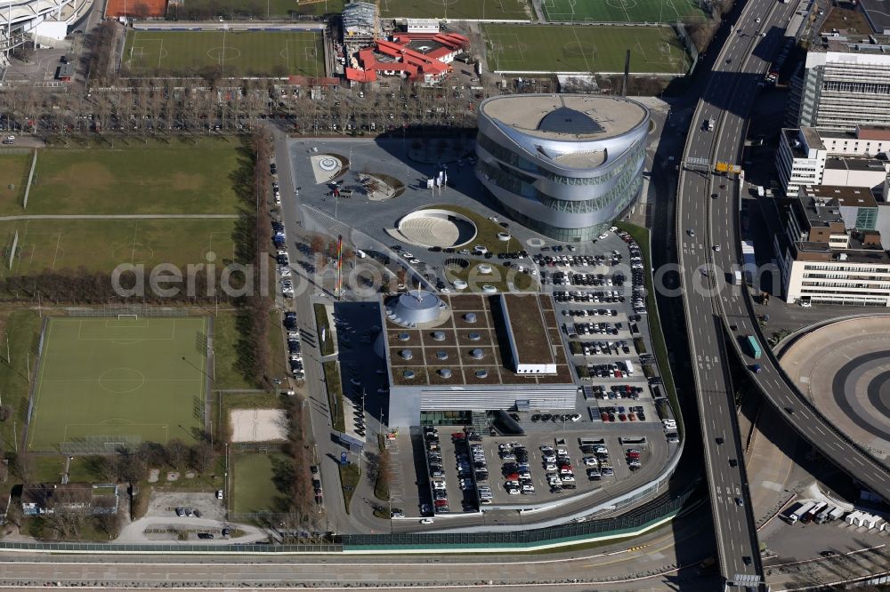 Aerial image Stuttgart - The Mercedes-Benz World is a customer service center of Daimler in Stuttgart-Bad Cannstatt in the state Baden-Wuerttemberg