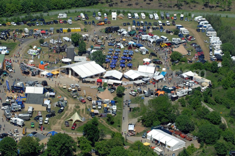 Bad Kissingen from above - Die Messe Abenteuer & Allrad auf dem Messeplatz nahe dem Stadtteil Reiterwiesen in Bayern. The adventure & all-wheel fair at the fair place at the district Reiterwiesen in Bavaria.