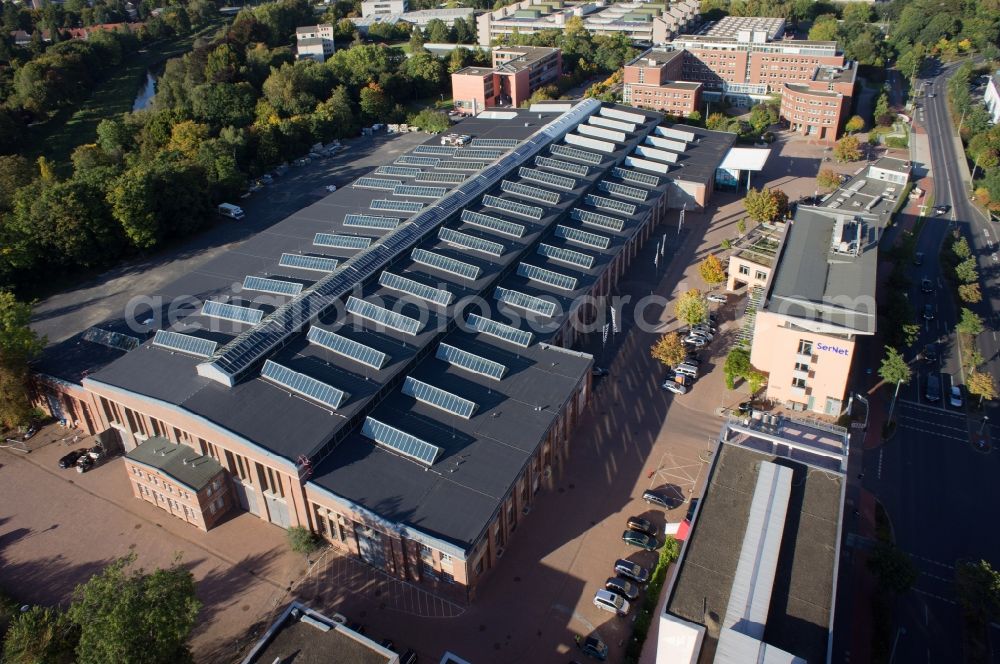 Göttingen from the bird's eye view: The LOKHALLE in Goettingen is a trade fair and event building and is managed by the GWG Society for Economic Development and Urban Development mbH Goettingen. In addition, the site of a cinema CinemaxX Cinema GmbH & Co. KG 