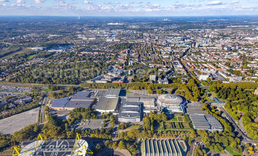 Aerial image Dortmund - Exhibition grounds, congress center and exhibition halls and arena of the BVB - stadium Signal Iduna Park in Dortmund in the Ruhr area in the state of North Rhine-Westphalia, Germany