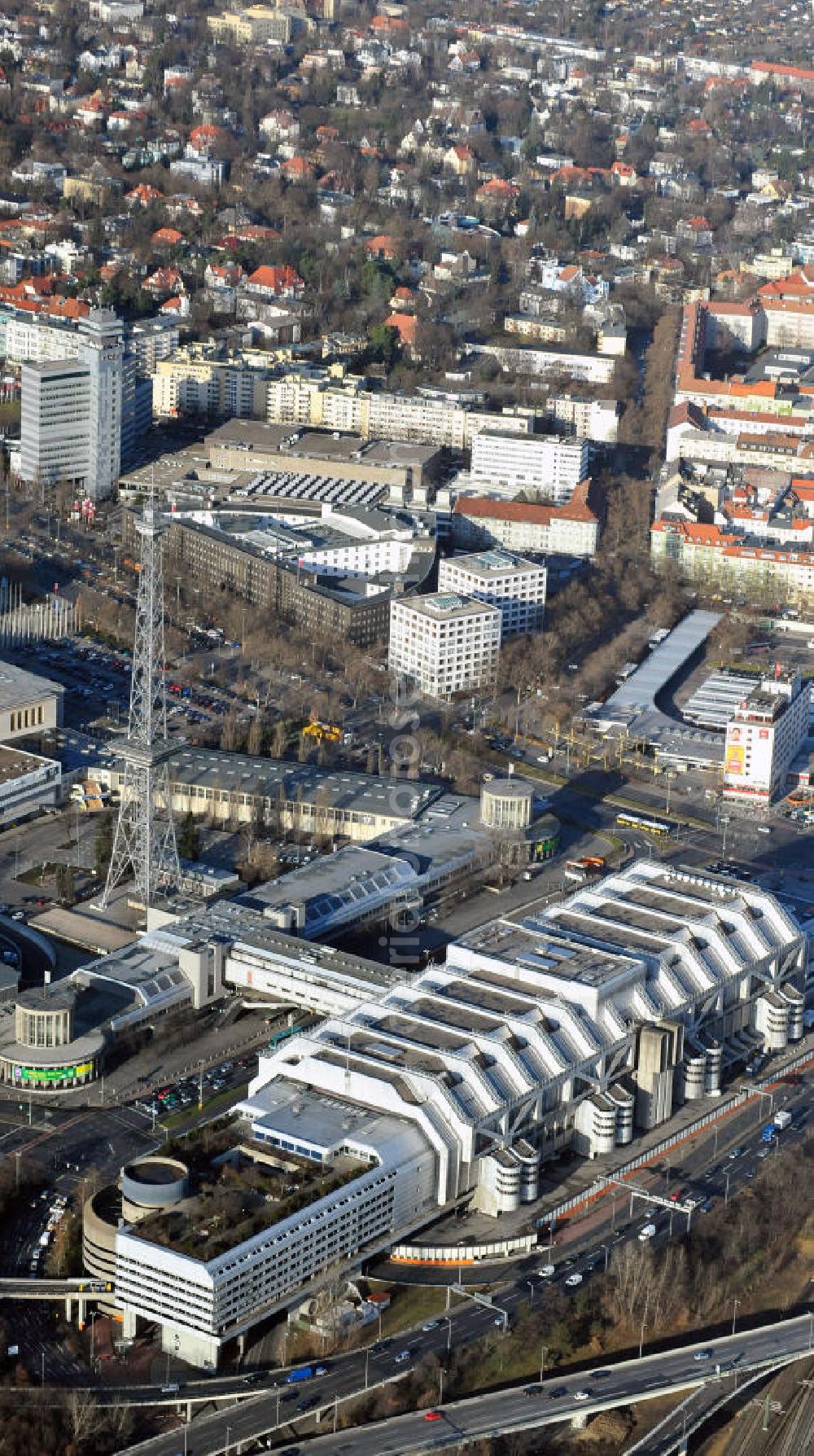 Aerial image Berlin - Blick auf das Messegelände am Berliner Funkturm und dem ICC in Berlin-Charlottenburg. View of Berlin - Charlottenburg with the Exhibition Centre at the Funkturm Berlin and the ICC. www1.messe-berlin.de