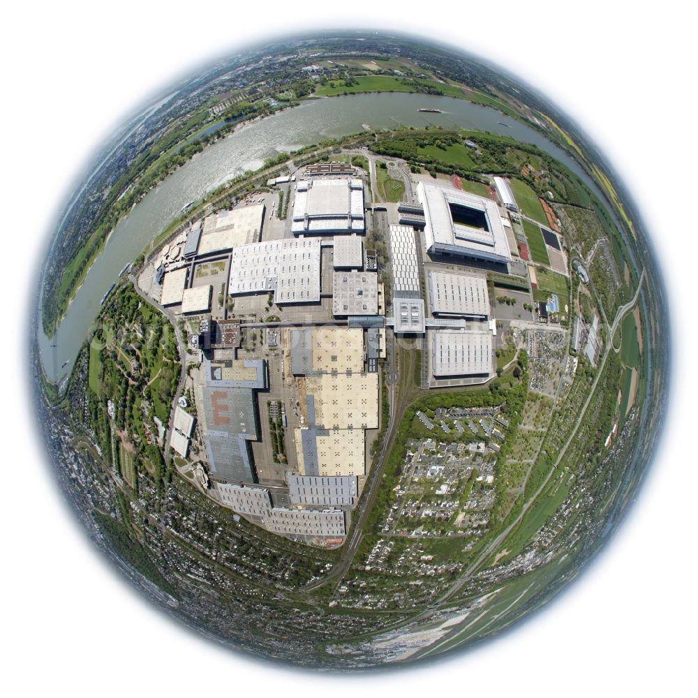 Düsseldorf from the bird's eye view: Fish eye . view of the fairgrounds and ESPRIT arena (until June 2009 LTU Arena) in Dusseldorf