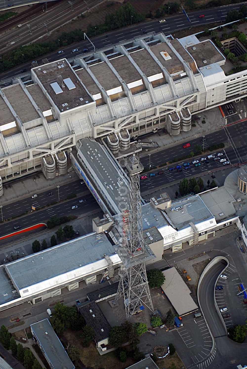 Aerial photograph Berlin - Blick auf das ICC mit dem Messegelände und dem Berliner Funkturm in Charlottenburg.