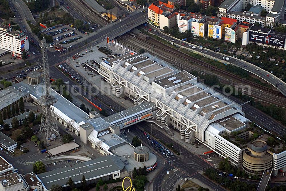 Aerial image Berlin - Blick auf das ICC mit dem Messegelände und dem Berliner Funkturm in Charlottenburg.