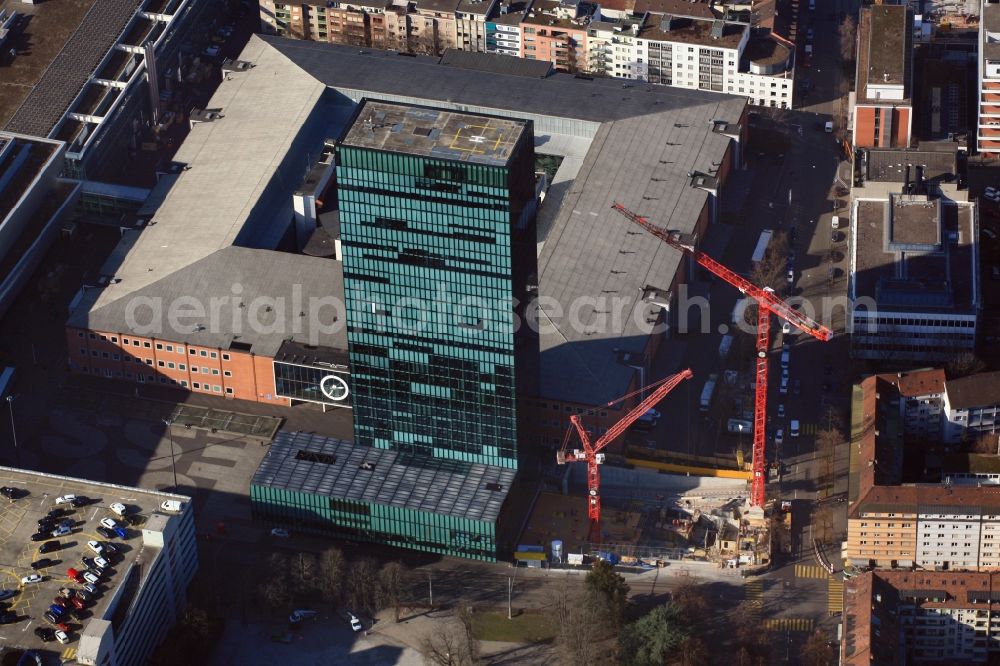 Basel from above - High-rise building Messehochhaus in the district Rosental in Basel in Switzerland