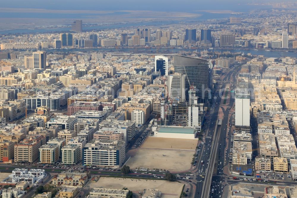 Aerial image Dubai - Metro Station in the district Bur Dubai in Dubai in United Arab Emirates