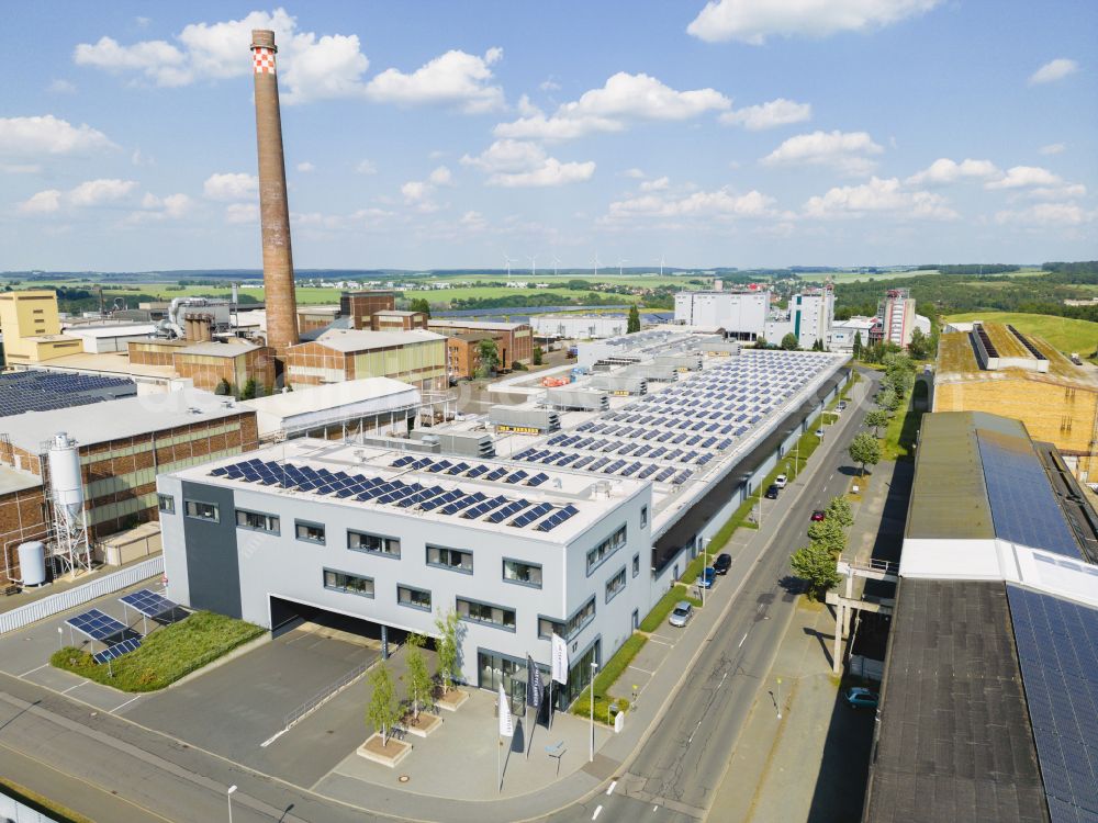 Erlau from above - Meyer Burger factory on Carl-Schiffner-Strasse in Freiberg in the state of Saxony, Germany