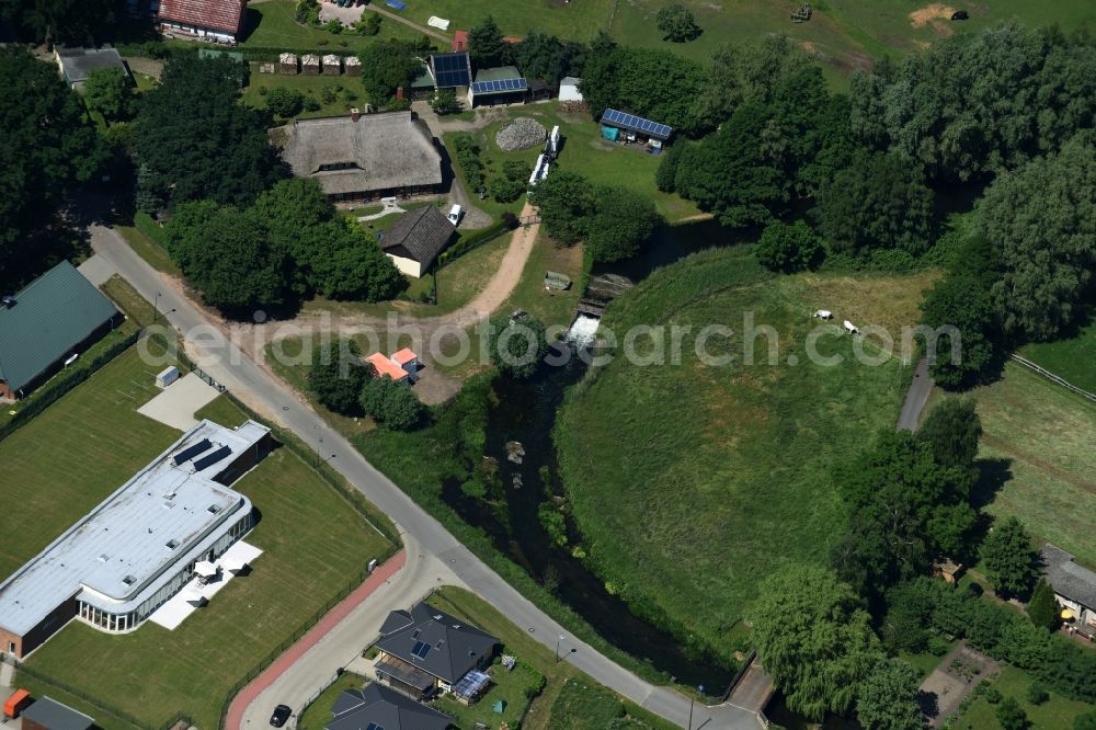 Banzkow from the bird's eye view: Muehlengraben with weir in Banzkow in the state Mecklenburg - Western Pomerania