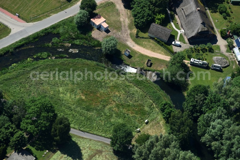 Aerial image Banzkow - Muehlengraben with weir in Banzkow in the state Mecklenburg - Western Pomerania