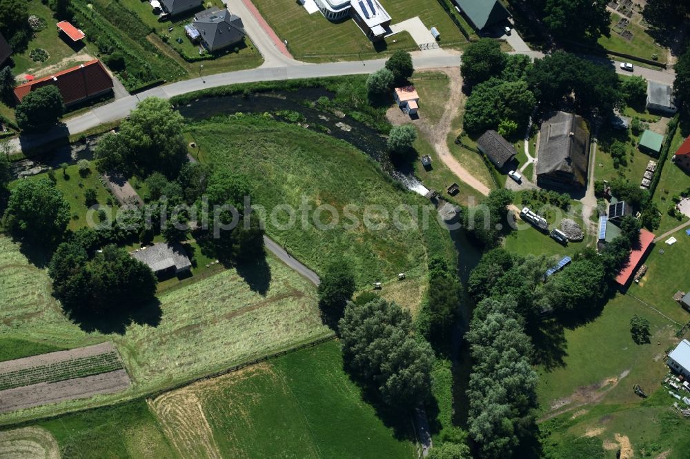 Banzkow from above - Muehlengraben with weir in Banzkow in the state Mecklenburg - Western Pomerania