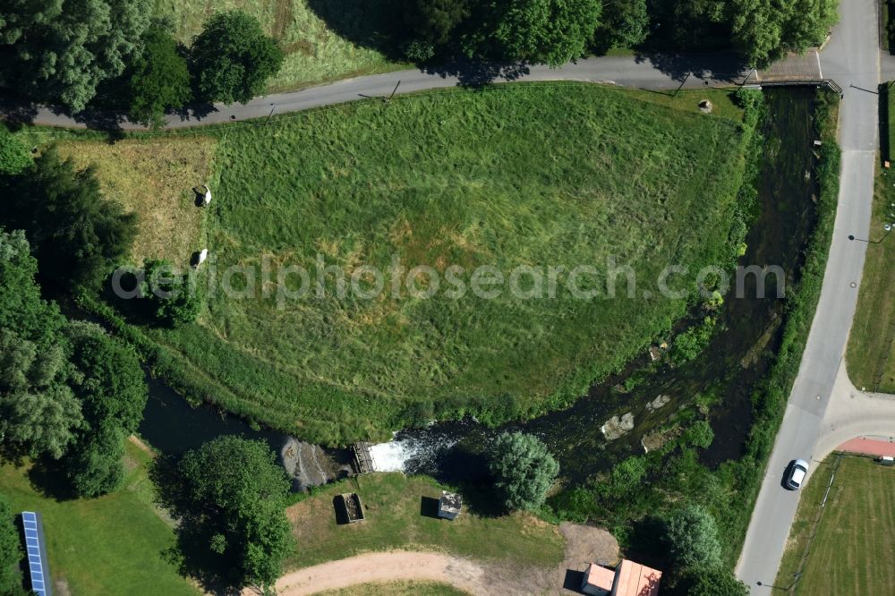 Banzkow from the bird's eye view: Muehlengraben with weir in Banzkow in the state Mecklenburg - Western Pomerania