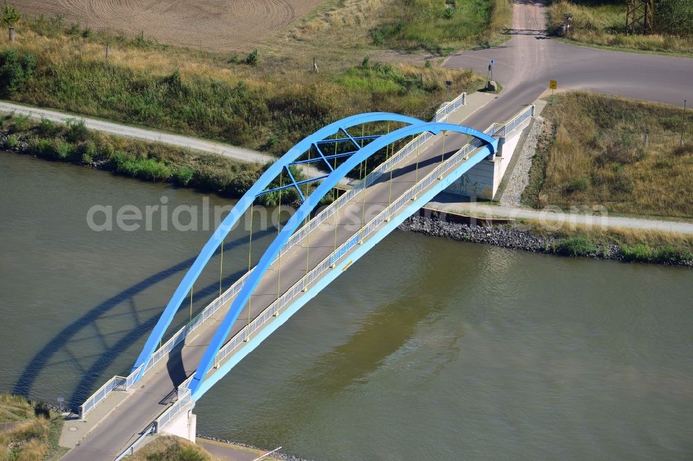 Niegripp from above - Muehlenweg bridge in Niegripp over the Elbe-Havel-Canel in the state Saxony-Anhalt