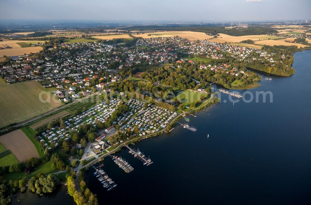 Möhnesee from the bird's eye view: Moehne shore with sea world at Moehnesee in North Rhine-Westphalia