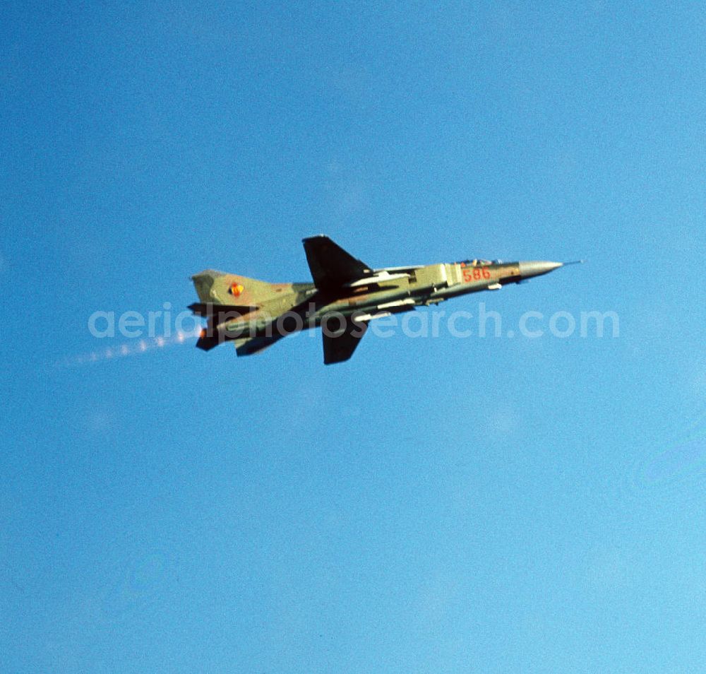 Aerial photograph Peenemünde - Eine Jagdflugzeug Mig 23 der Luftstreitkräfte der NVA / Nationale Volksarmee über der Ostsee bei Peenemünde.