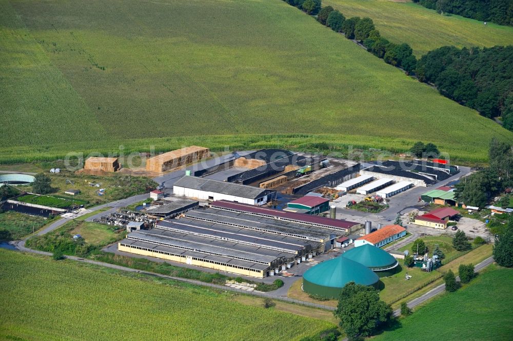 Klosterfelde from above - Dairy plant and animal breeding stables with cows on Liebenwalder Damm in Klosterfelde in the state Brandenburg, Germany