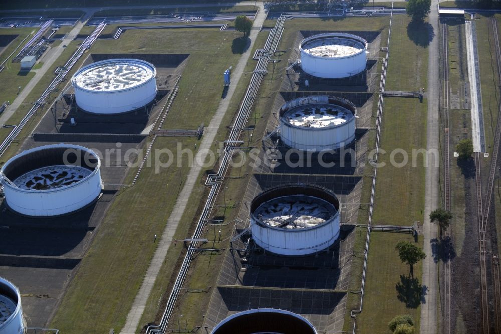 Seefeld from the bird's eye view: Mineral oil - high storage tanks for gasoline and diesel fuels in Seefeld in Brandenburg