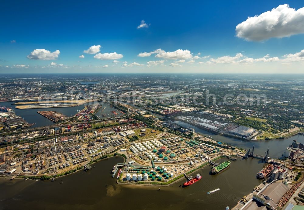 Hamburg from above - Mineral oil - tank at the Neuhoefer Hafen at the Rethe in Hamburg in Germany