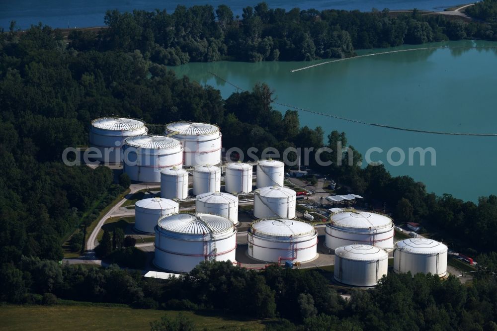 Rheinau from above - Mineral oil - tank of Oiltanking Deutschland GmbH Im Bienenwoerth in Rheinau in the state Baden-Wurttemberg, Germany