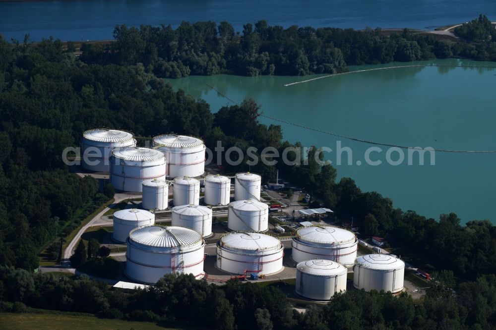 Rheinau from the bird's eye view: Mineral oil - tank of Oiltanking Deutschland GmbH Im Bienenwoerth in Rheinau in the state Baden-Wurttemberg, Germany