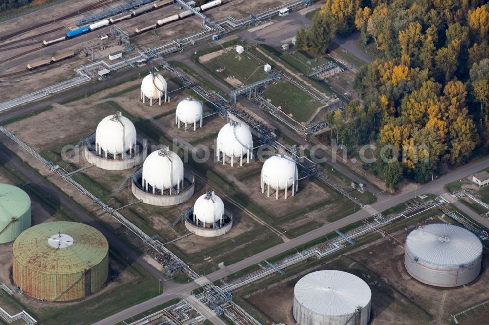 Karlsruhe from the bird's eye view: Mineral oil refinery Oberrhein in Karlsruhe, in Baden-Wuerttemberg. The mineral oil refinery Oberrhein (MiRO) in Karlsruhe, Germany is Germany's largest fuel refinery and one of the most modern and efficient refineries in Europe