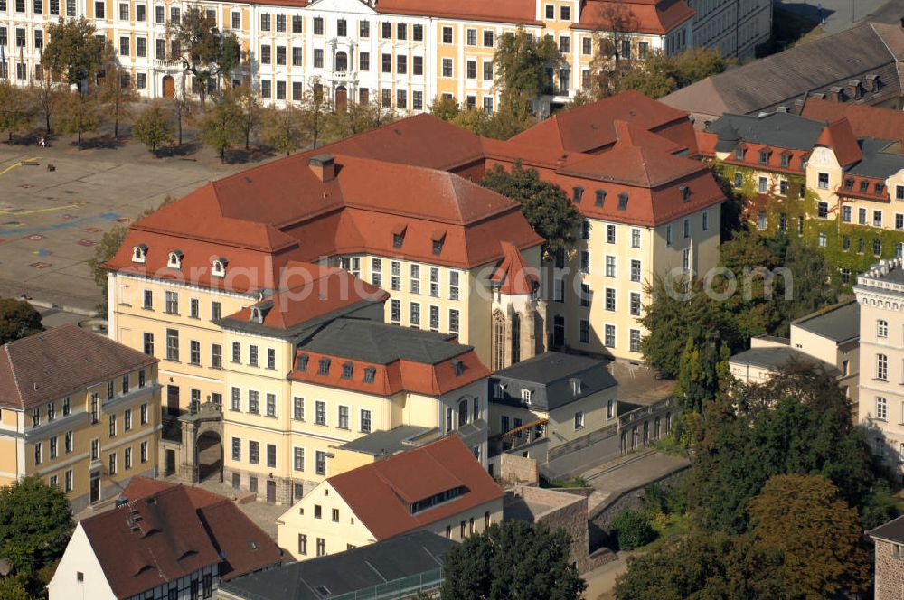 Aerial image Magdeburg - Blick auf das Ministerium der Justiz des Landes Sachsen-Anhalt. Die Gebäude teilen sich auf die Adressen Domplatz 2-3 und 4. Das Gebäude Domplatz 4 wurde 1732 als Palais durch den Fürsten Leopold von Dessau in barocker Portalarchitektur errichtet. Der Domplatz 2/3 wurde ab 1700 für Friedrich III als barockes kurfürstliches Schloss / Schloß errichtet. Kontakt: Domplatz 2 - 4, 39104 Magdeburg, Tel. +49(0)391 567-01, Fax +49(0)391 567-6180 poststelle@mj.sachsen-anhalt.de