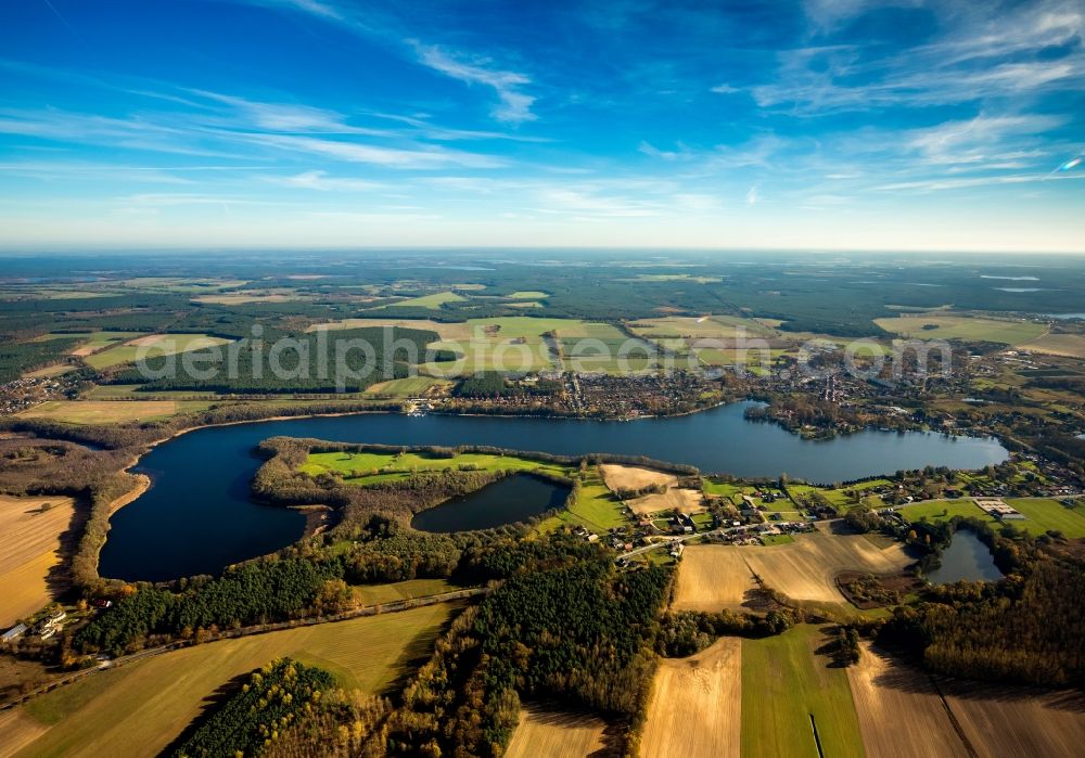 Mirow from above - View of the lake Mirower See in Mirow in the state Mecklenburg-West Pomerania