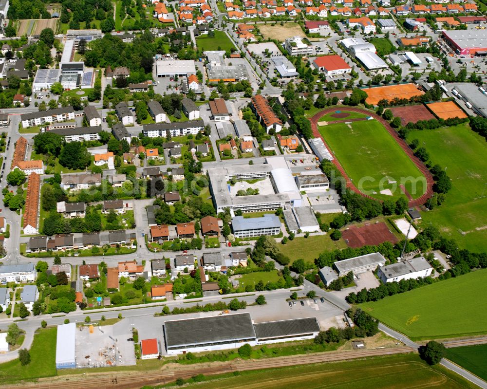 Aerial image Altötting - Mixing of residential and commercial settlements in Altötting in the state Bavaria, Germany