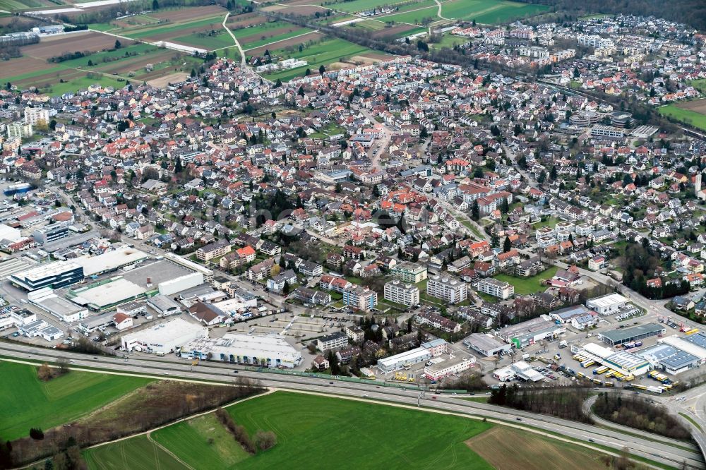 Aerial photograph Gundelfingen - Mixing of residential and commercial settlements Gundelfingen in Gundelfingen in the state Baden-Wuerttemberg, Germany