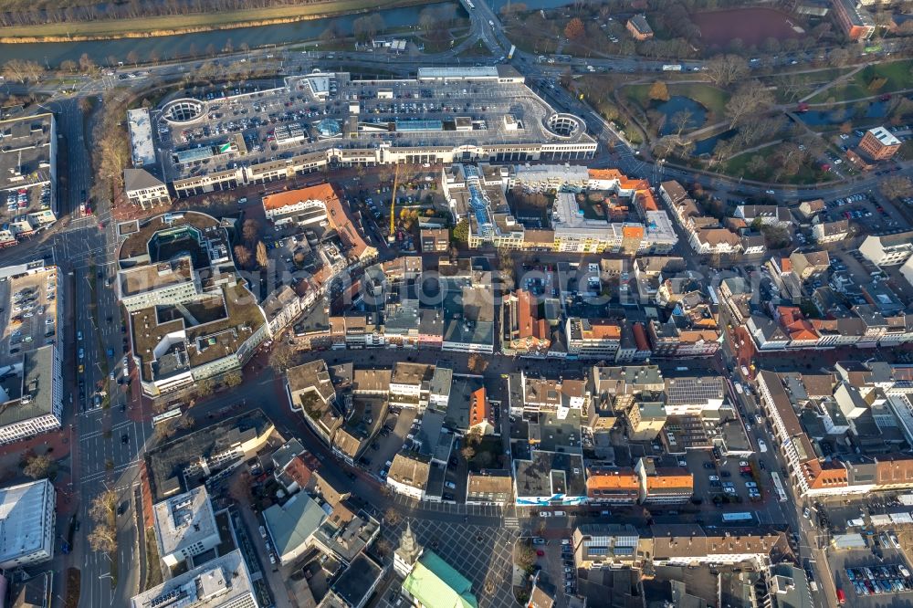 Aerial image Hamm - Mixing of residential and commercial settlements on Westenwall - Ritterstrasse - Roedlinghauserstrasse in Hamm in the state North Rhine-Westphalia, Germany