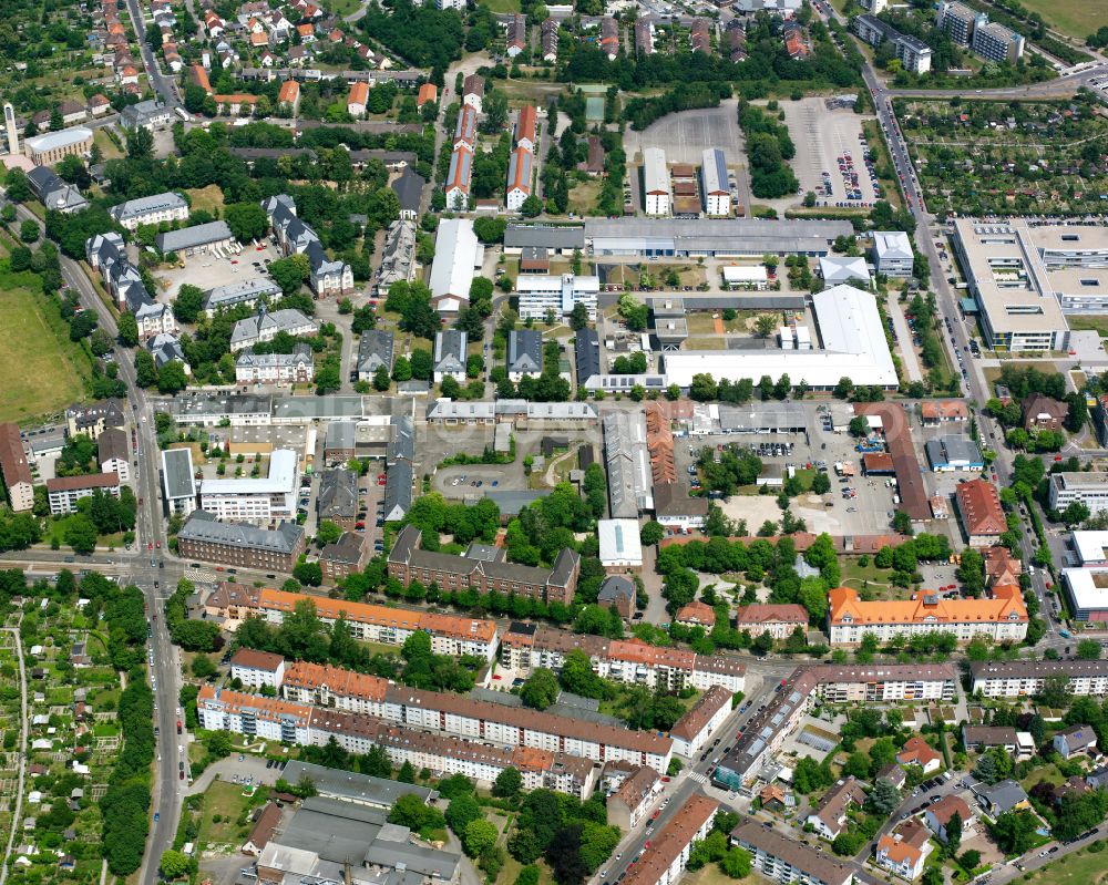 Aerial image Karlsruhe - Mixing of residential and commercial settlements on street Nancystrasse in the district Nordweststadt in Karlsruhe in the state Baden-Wuerttemberg, Germany