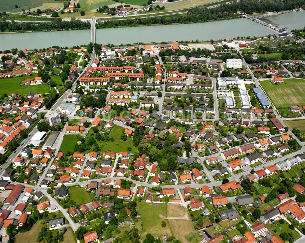 Aerial image Neuötting - Mixing of residential and commercial settlements in Neuötting in the state Bavaria, Germany