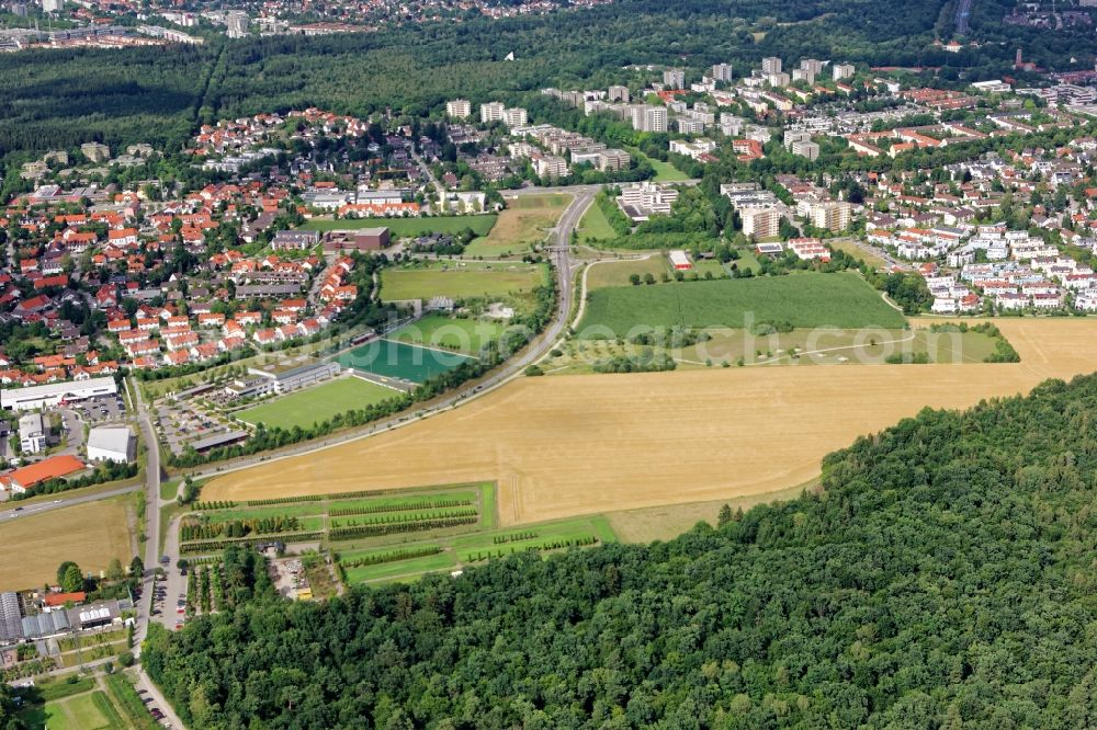 Neuried from the bird's eye view: Mixing of residential and commercial settlements in Neuried in the state Bavaria, Germany