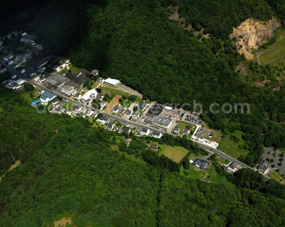 Tiefenstein from the bird's eye view: Mixing of residential and commercial settlements on Tiefensteiner Strasse in Tiefenstein in the state Rhineland-Palatinate, Germany