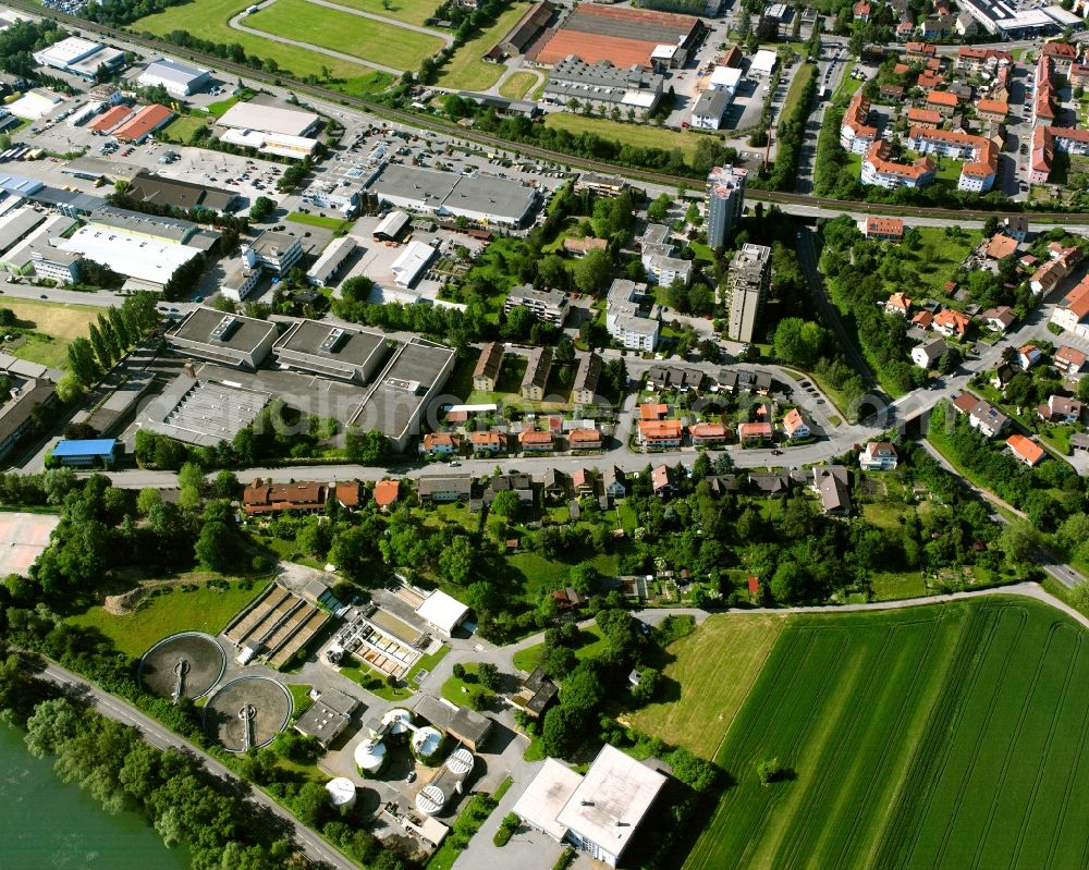 Bad Säckingen from above - Mixing of residential and commercial settlements on Trottaecker in Bad Saeckingen in the state Baden-Wuerttemberg, Germany