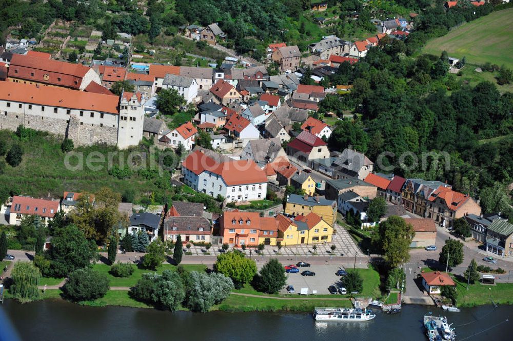 Wettin from above - The castle Wettin has been the domicile of the Saxony Royal House. These days, the building houses a secondary school with focus on art