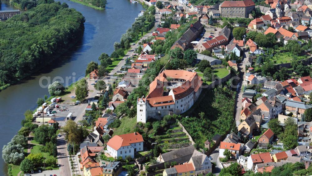 Aerial image Wettin - The castle Wettin has been the domicile of the Saxony Royal House. These days, the building houses a secondary school with focus on art