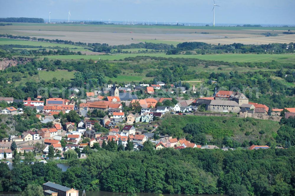 Wettin from above - The castle Wettin has been the domicile of the Saxony Royal House. These days, the building houses a secondary school with focus on art