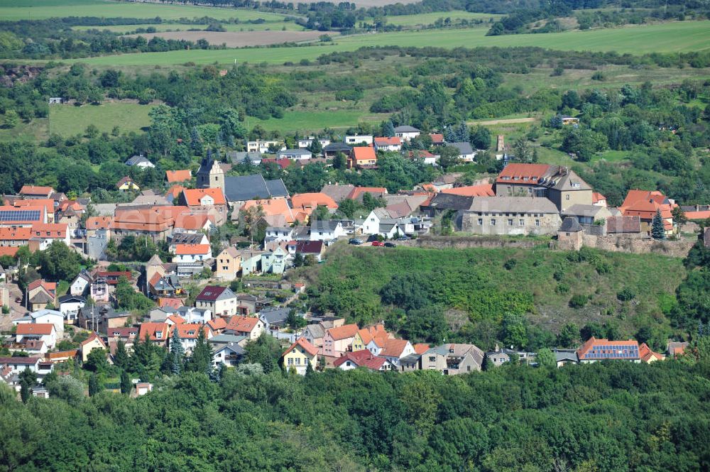 Aerial image Wettin - The castle Wettin has been the domicile of the Saxony Royal House. These days, the building houses a secondary school with focus on art