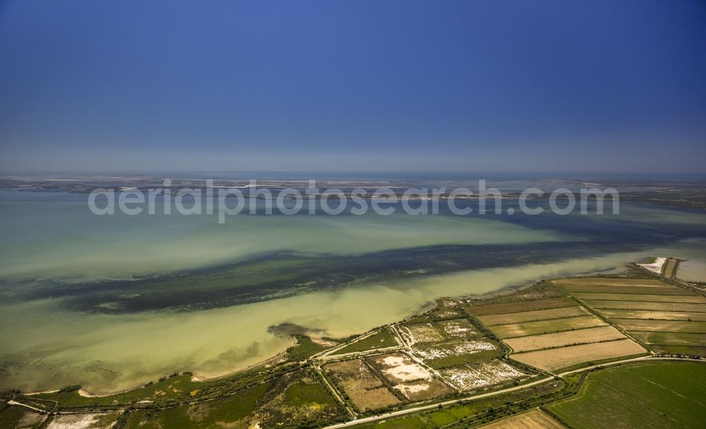 Saintes-Maries-de-la-Mer from above - Mediterranean coast landscape on the beach at Saintes-Maries-de-la-Mer, Provence-Alpes-Cote d'Azur in France