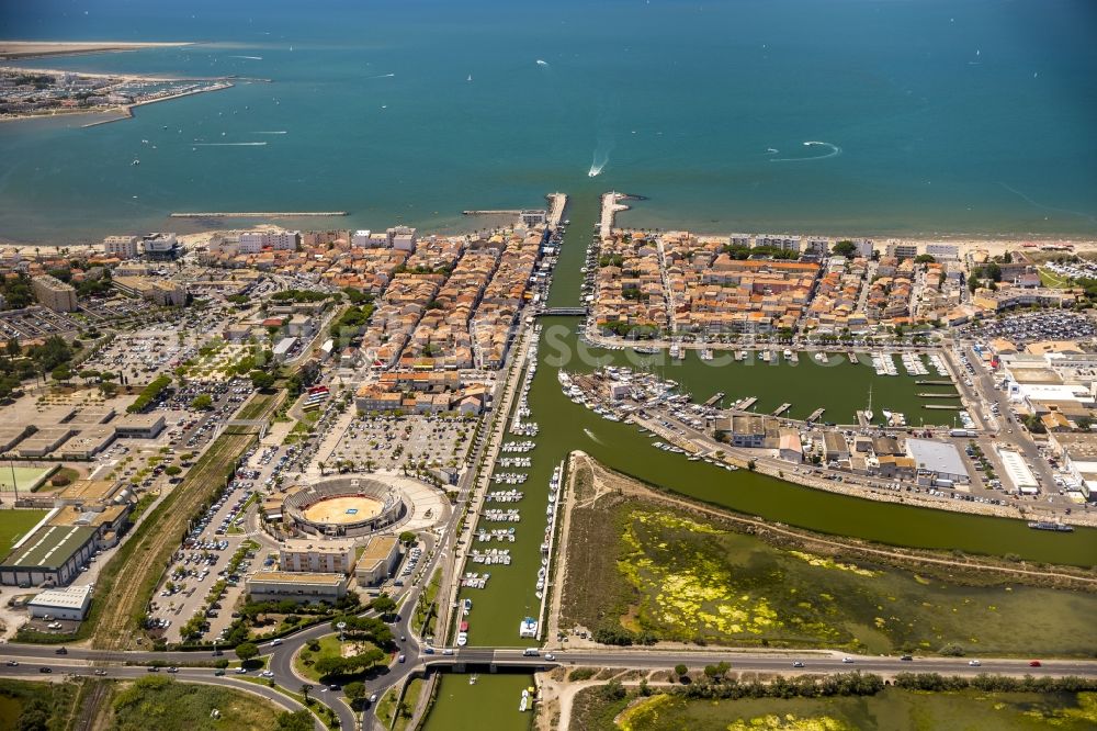 Le Grau-du-Roi from above - Mediterranean coast and marina in Le Grau-du-Roi, France