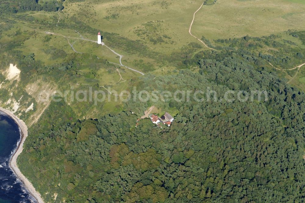 Insel Hiddensee from above - Building of the restaurant Zum Klausner on the island Hiddensee in the state Mecklenburg - Western Pomerania